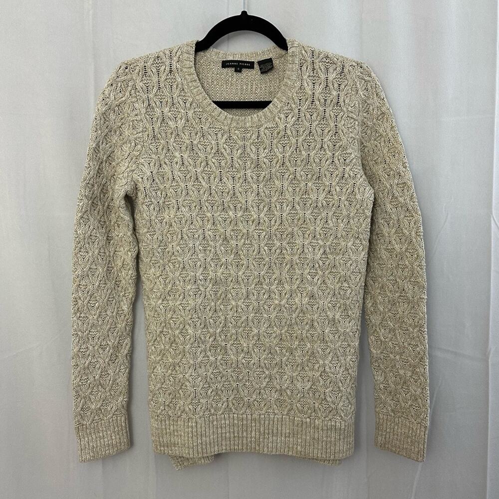 Jeanne Pierre Oatmeal Cream Cable Knit Crew Neck Sweater Womens Size Small